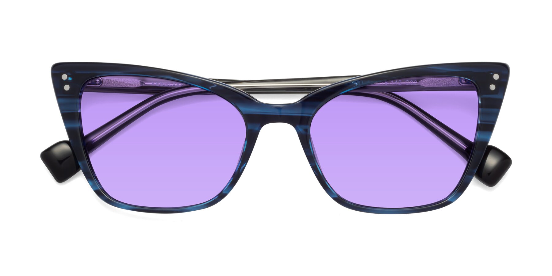 Folded Front of 1491 in Stripe Blue with Medium Purple Tinted Lenses