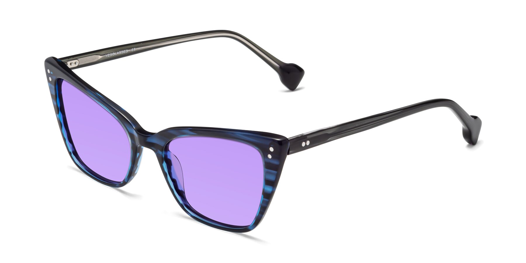 Angle of 1491 in Stripe Blue with Medium Purple Tinted Lenses