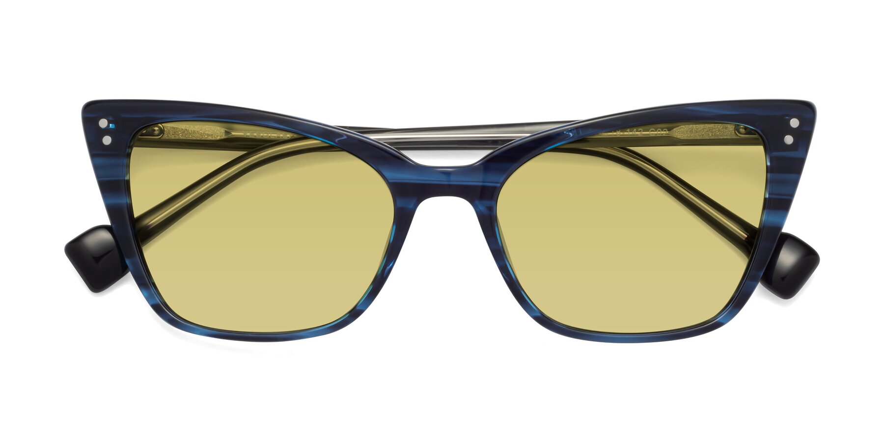 Folded Front of 1491 in Stripe Blue with Medium Champagne Tinted Lenses