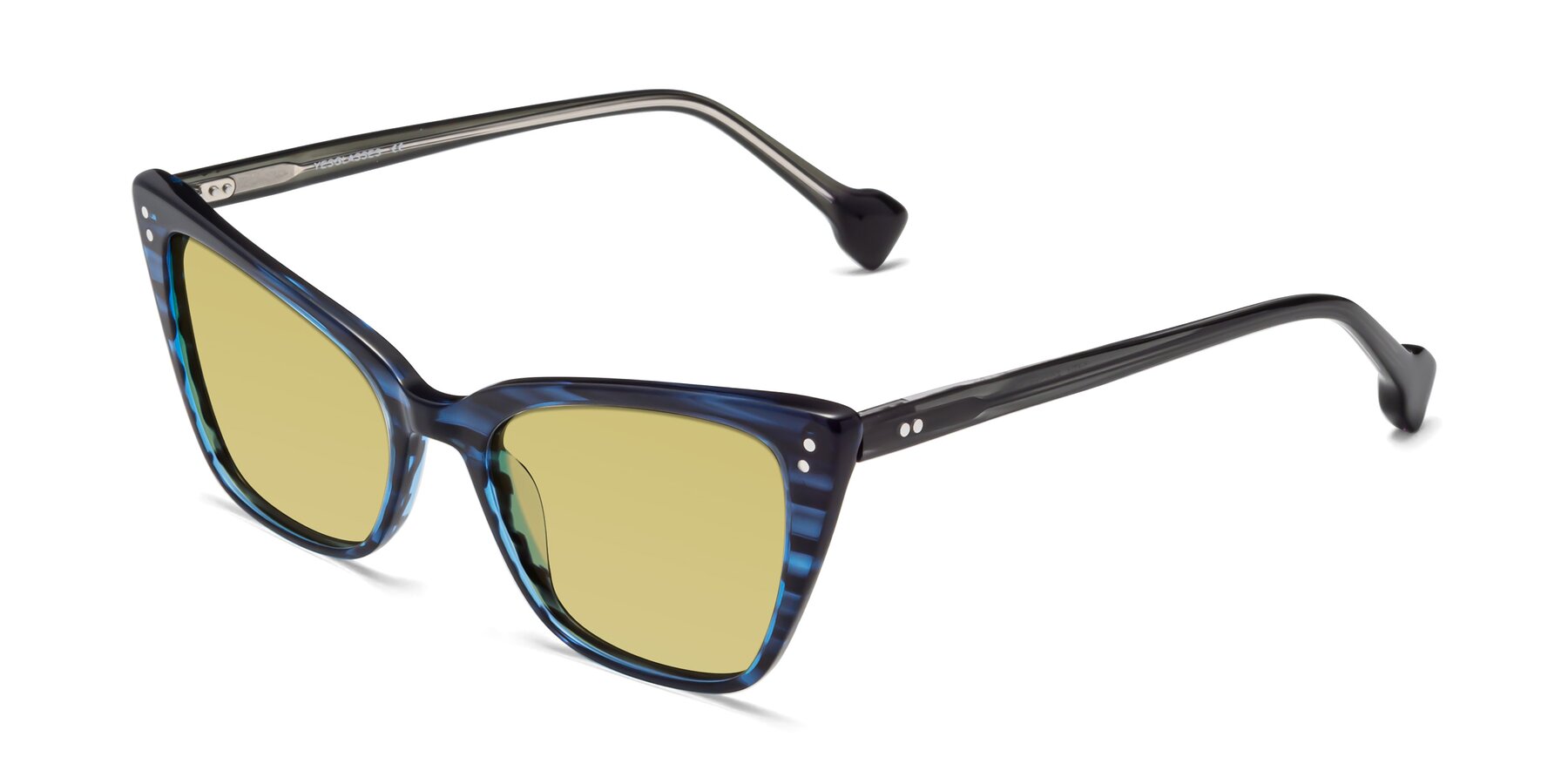 Angle of 1491 in Stripe Blue with Medium Champagne Tinted Lenses
