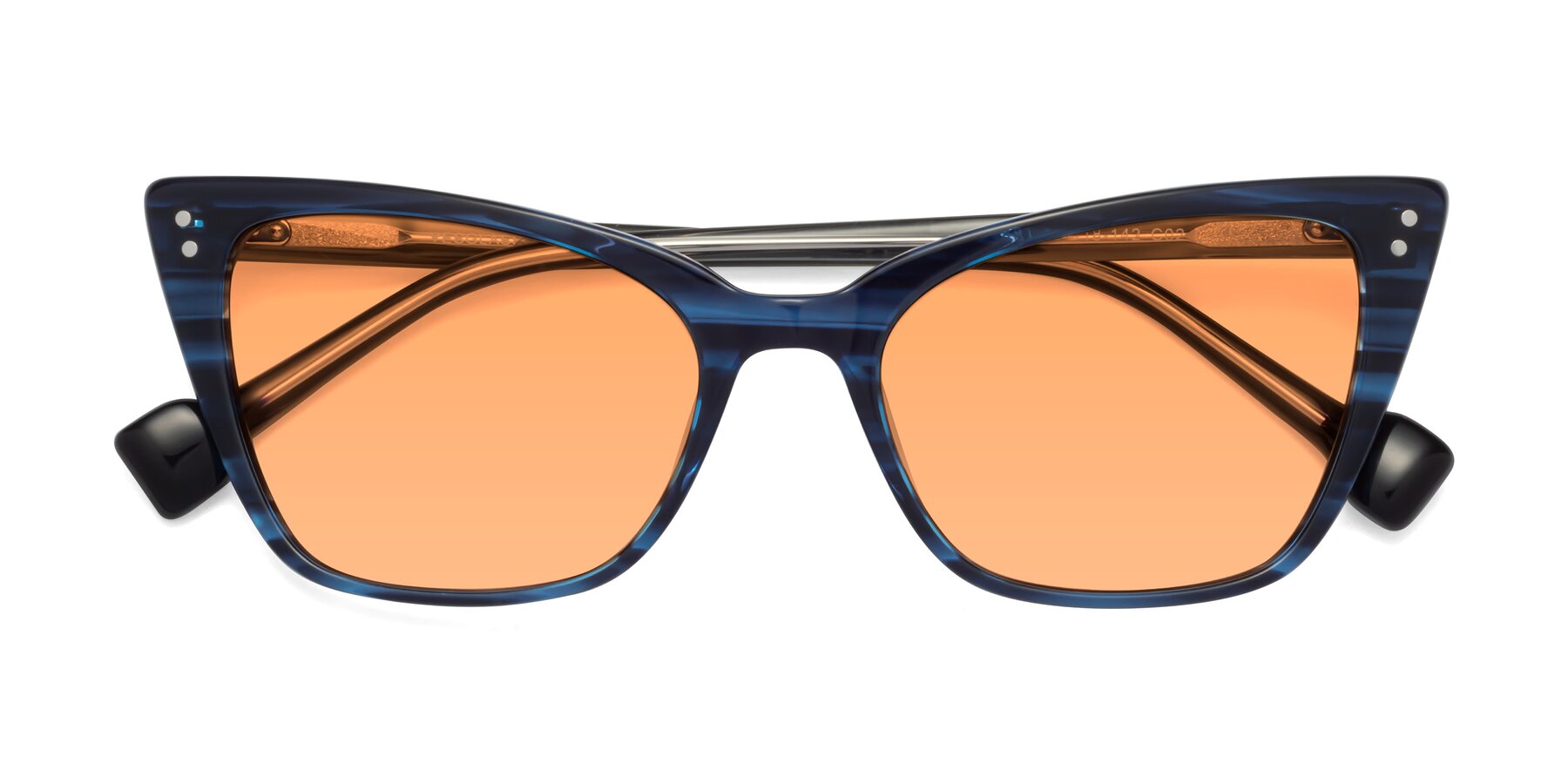 Folded Front of 1491 in Stripe Blue with Medium Orange Tinted Lenses