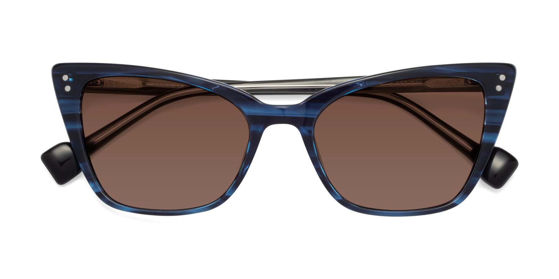 Folded Front of 1491 in Stripe Blue with Brown Tinted Lenses