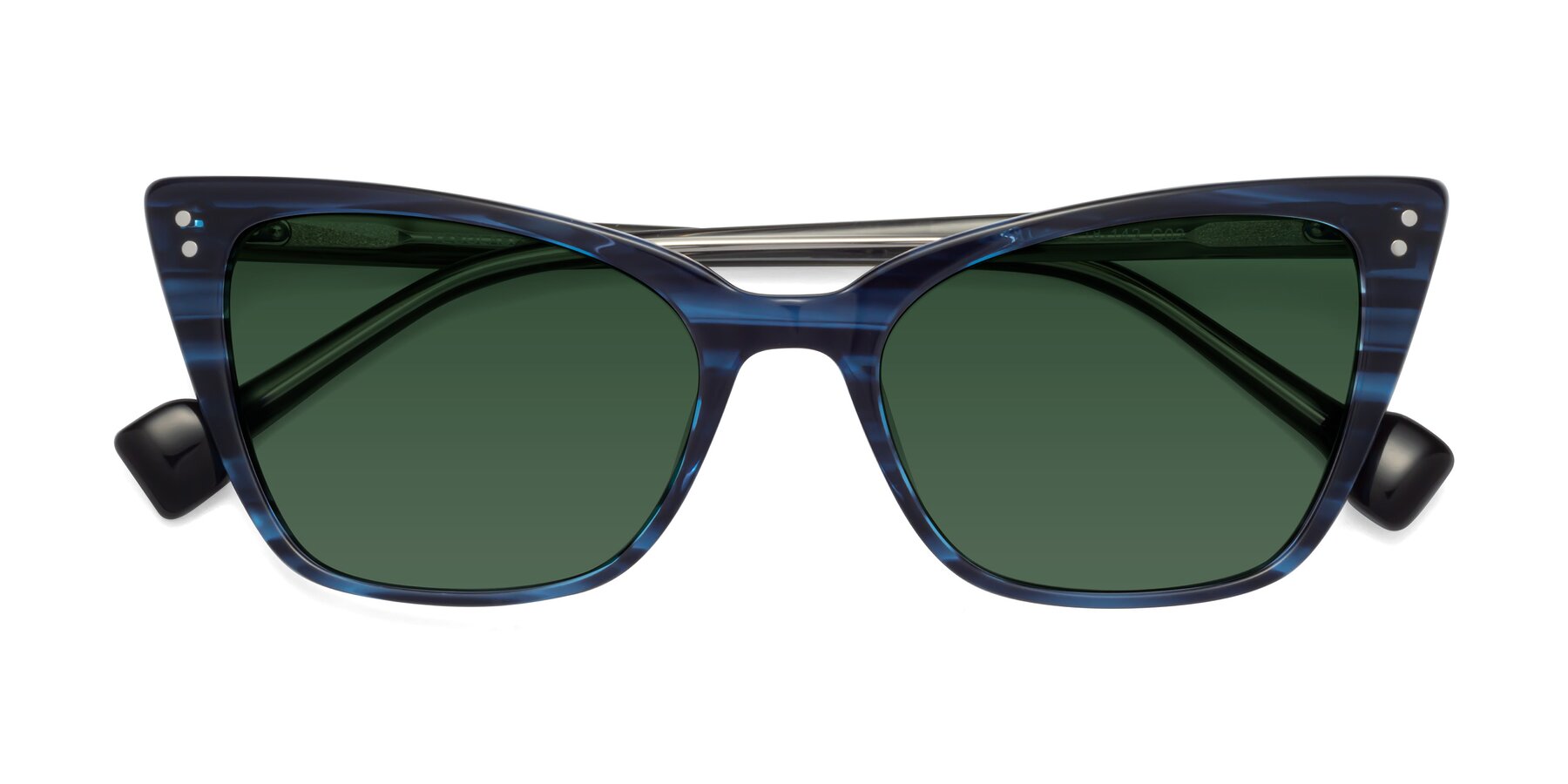 Folded Front of 1491 in Stripe Blue with Green Tinted Lenses