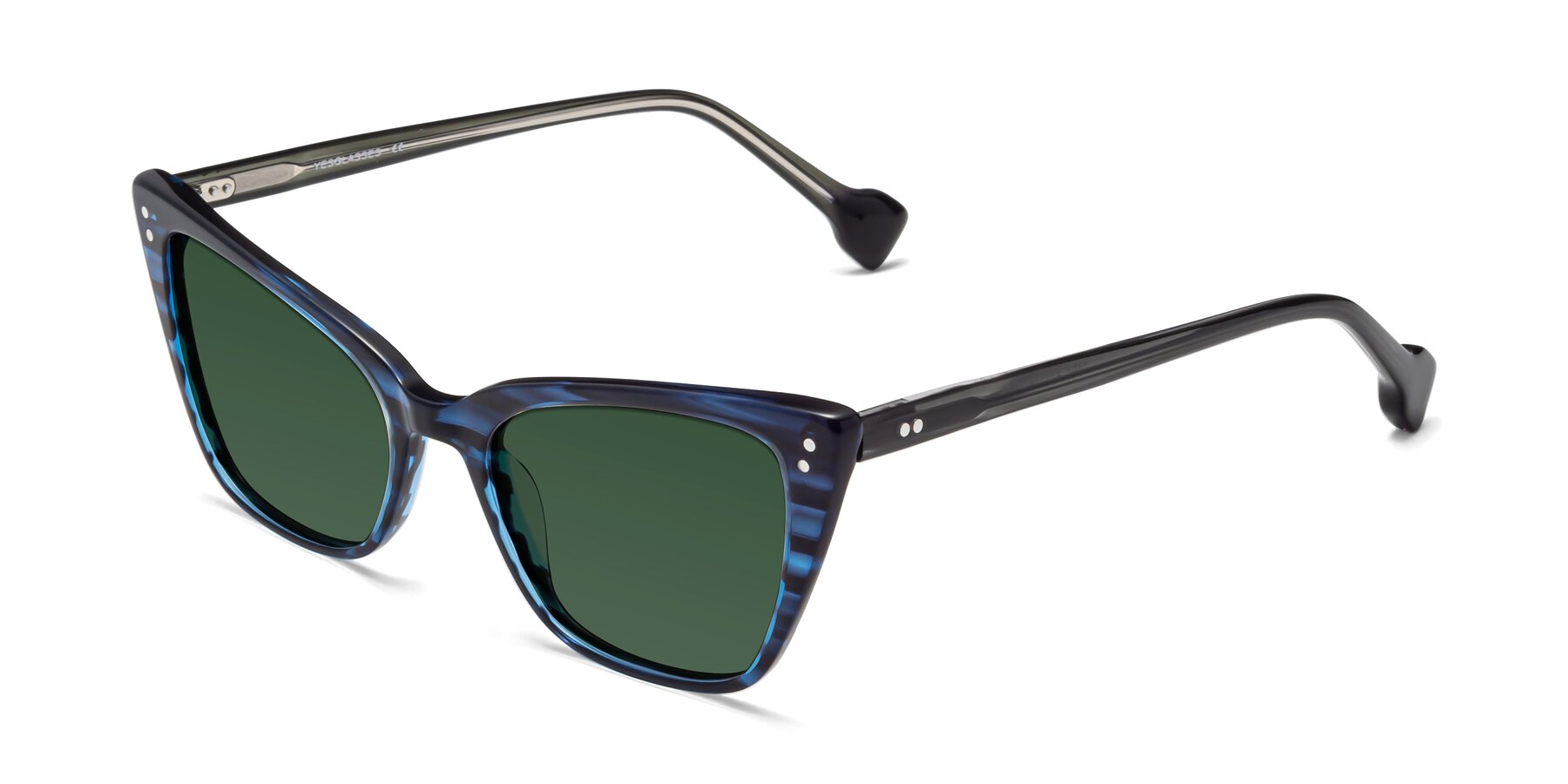 Angle of 1491 in Stripe Blue with Green Tinted Lenses