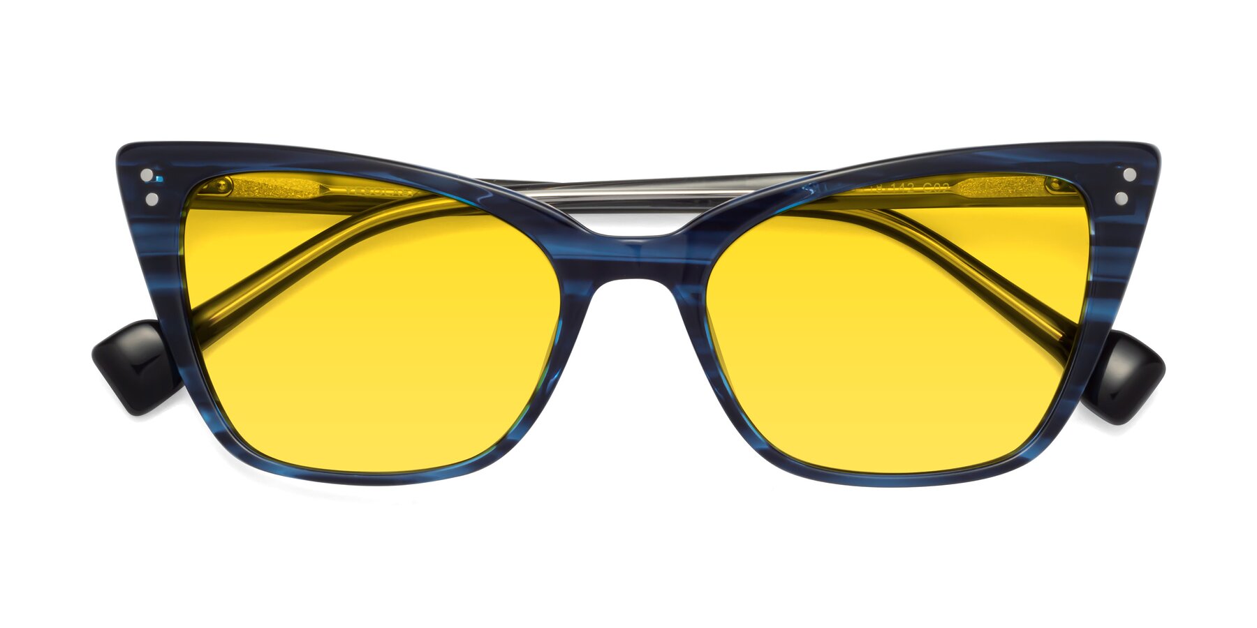 Folded Front of 1491 in Stripe Blue with Yellow Tinted Lenses