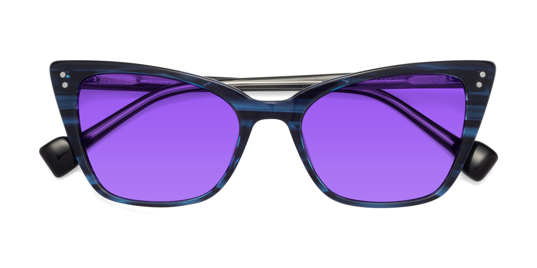 Folded Front of 1491 in Stripe Blue with Purple Tinted Lenses
