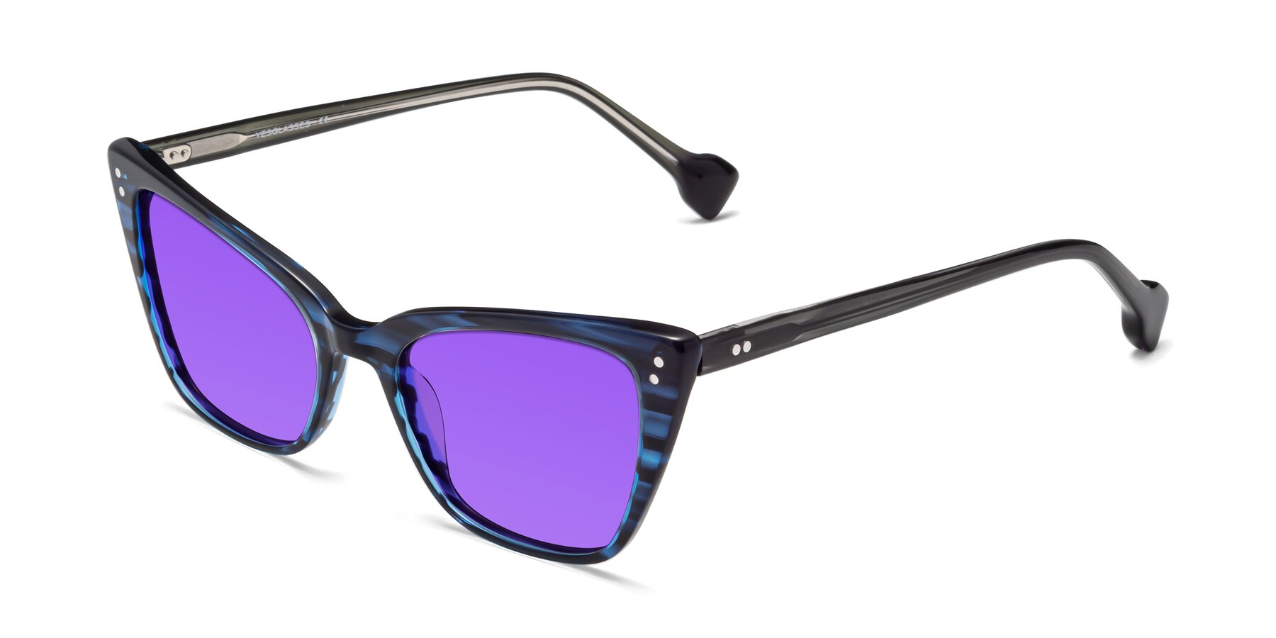 Angle of 1491 in Stripe Blue with Purple Tinted Lenses