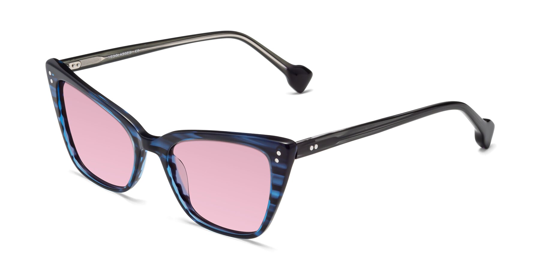 Angle of 1491 in Stripe Blue with Light Wine Tinted Lenses