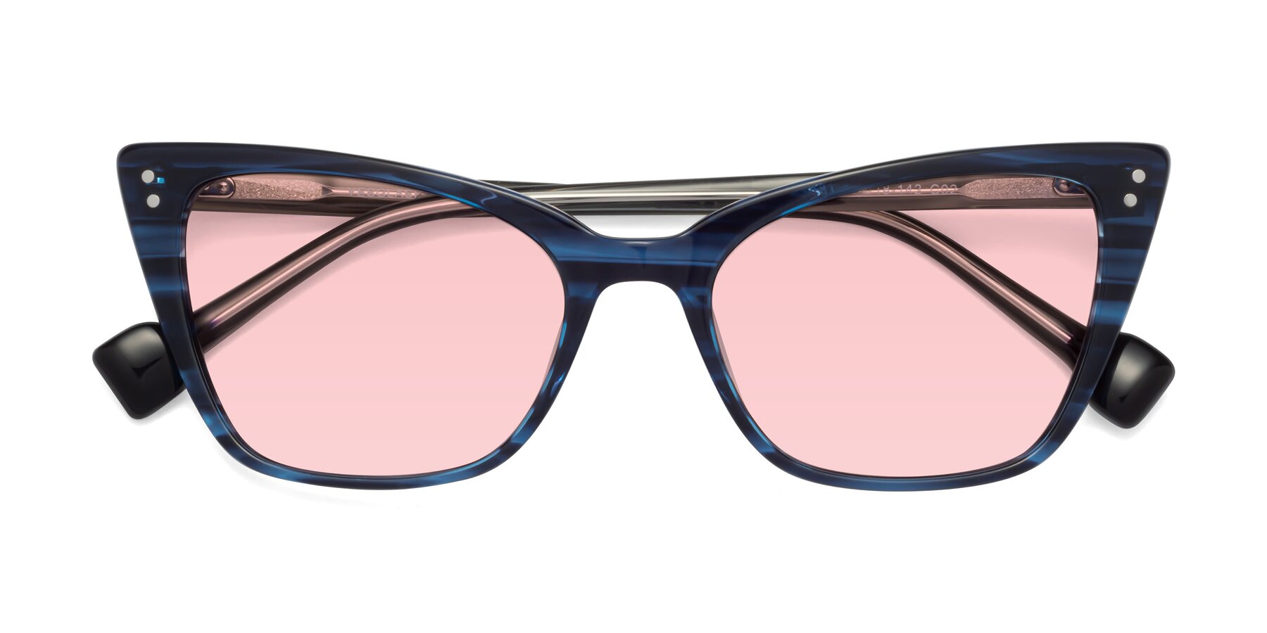 Folded Front of 1491 in Stripe Blue with Light Garnet Tinted Lenses