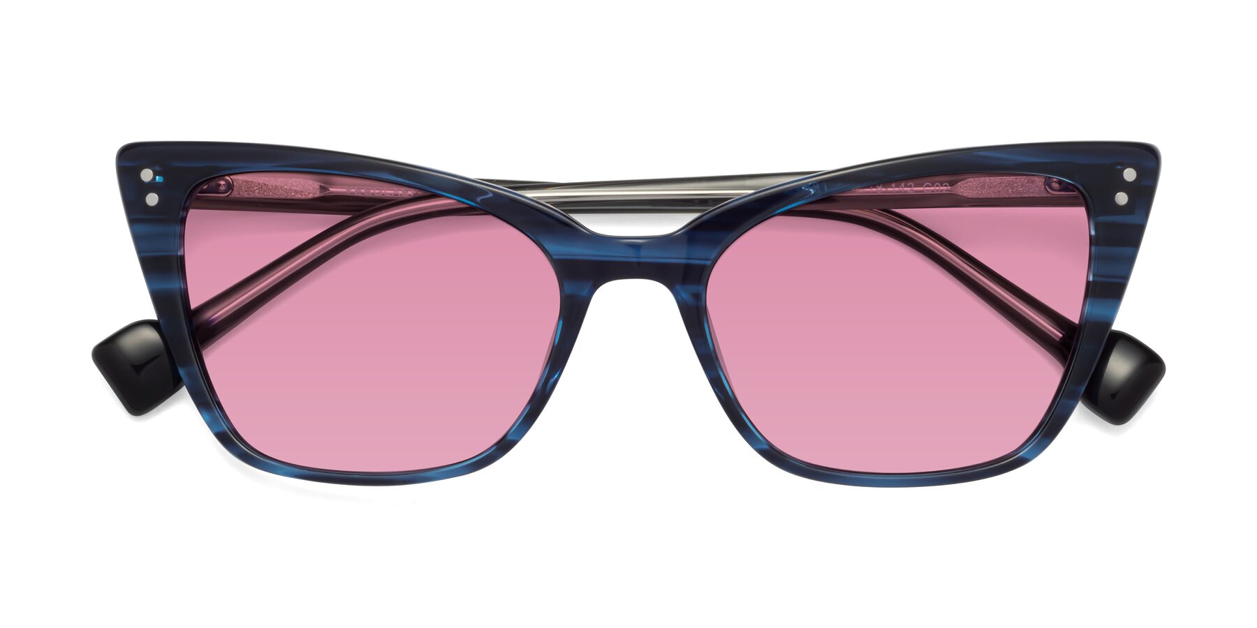 Folded Front of 1491 in Stripe Blue with Medium Wine Tinted Lenses