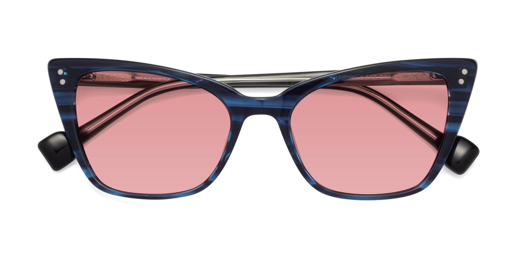 Folded Front of 1491 in Stripe Blue with Medium Garnet Tinted Lenses