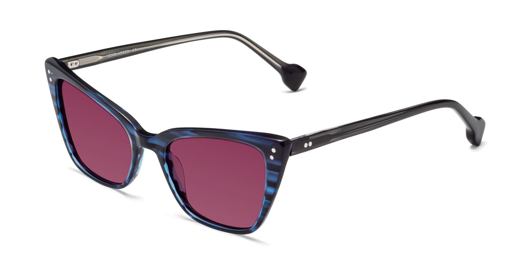 Angle of 1491 in Stripe Blue with Wine Tinted Lenses