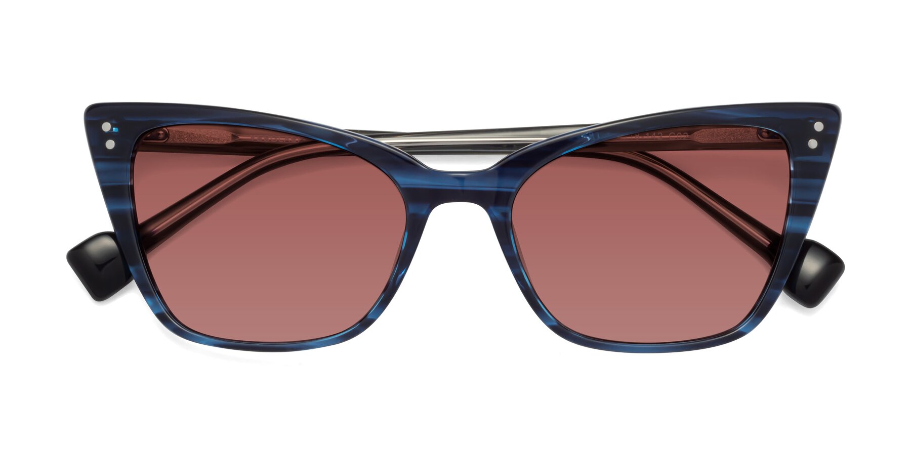 Folded Front of 1491 in Stripe Blue with Garnet Tinted Lenses