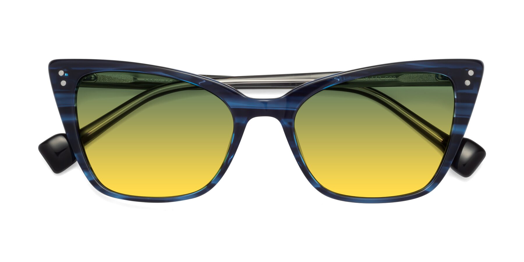 Folded Front of 1491 in Stripe Blue with Green / Yellow Gradient Lenses