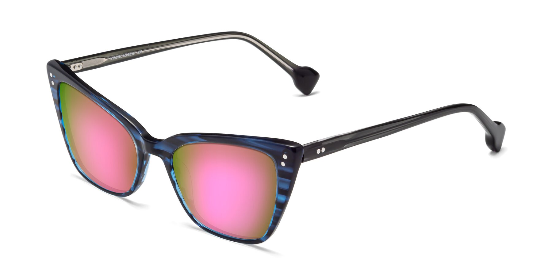 Angle of 1491 in Stripe Blue with Pink Mirrored Lenses