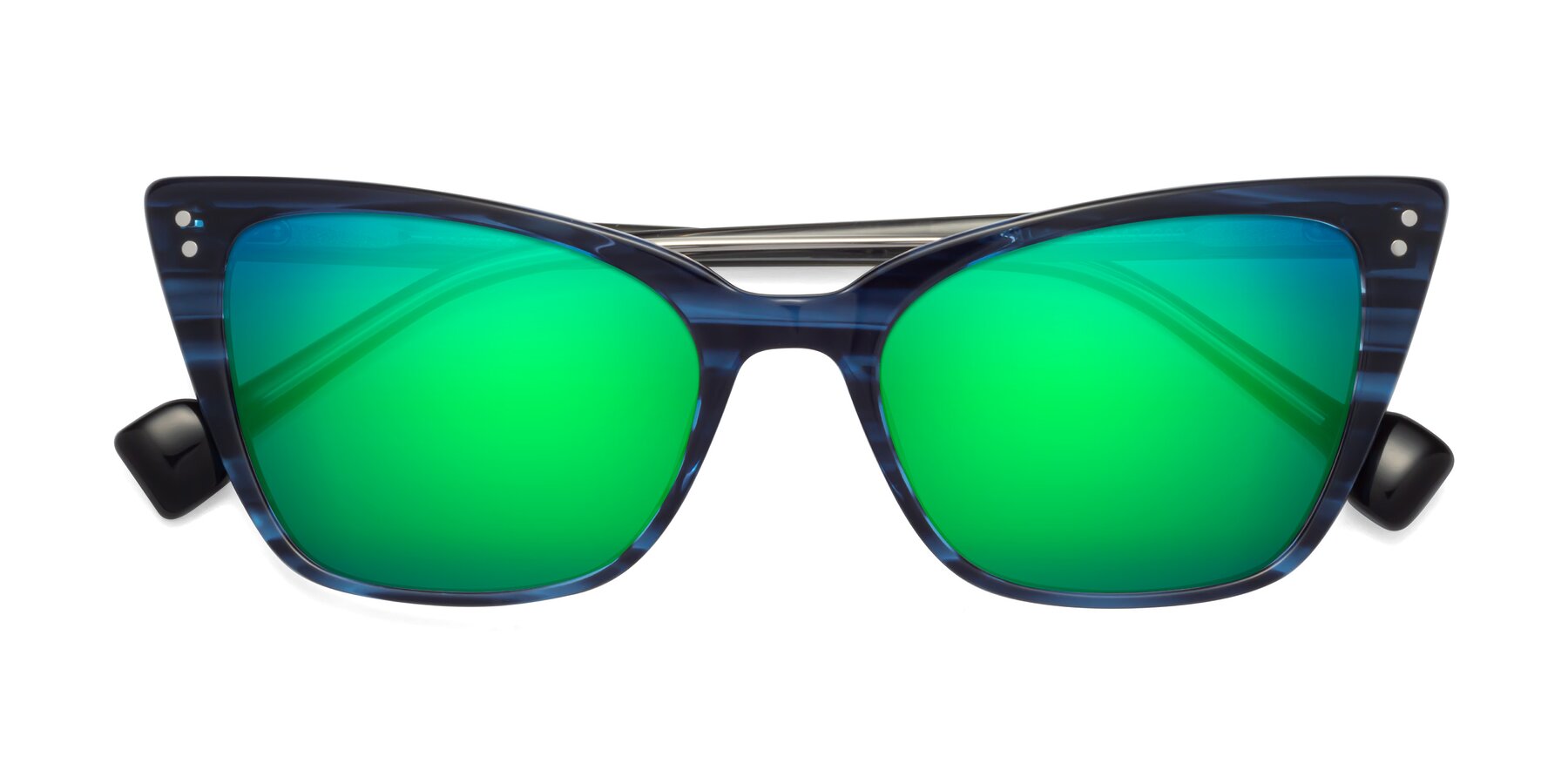 Folded Front of 1491 in Stripe Blue with Green Mirrored Lenses