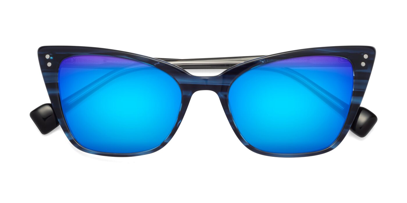 1491 - Stripe Blue Flash Mirrored Sunglasses