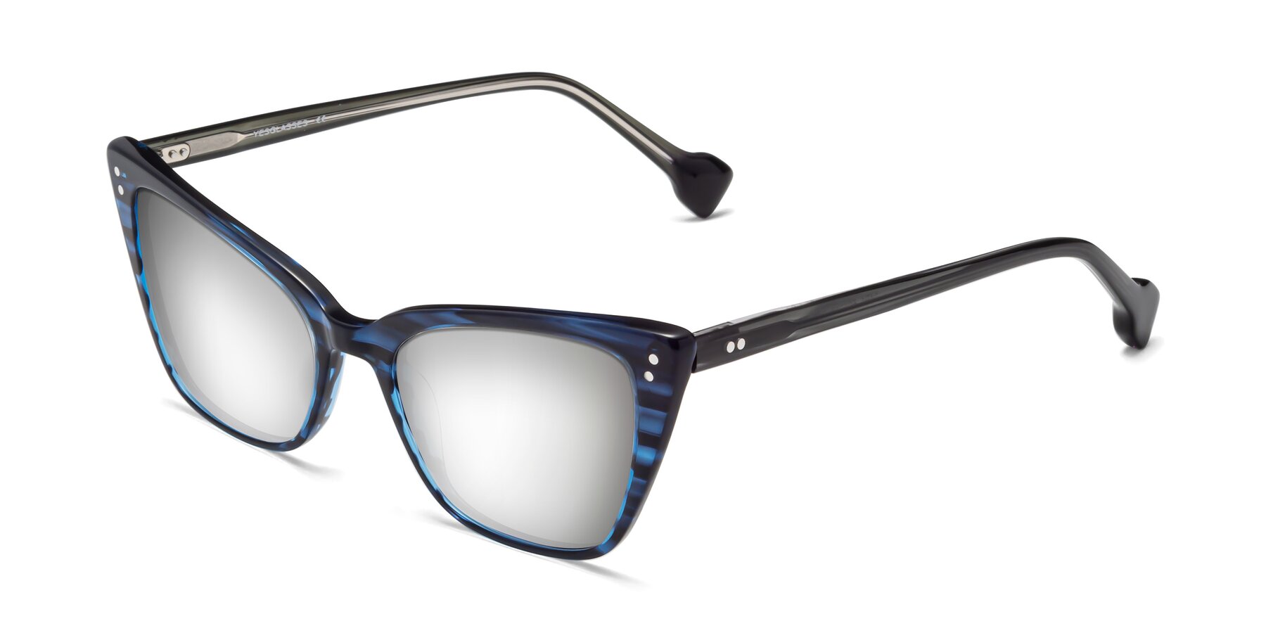 Angle of 1491 in Stripe Blue with Silver Mirrored Lenses