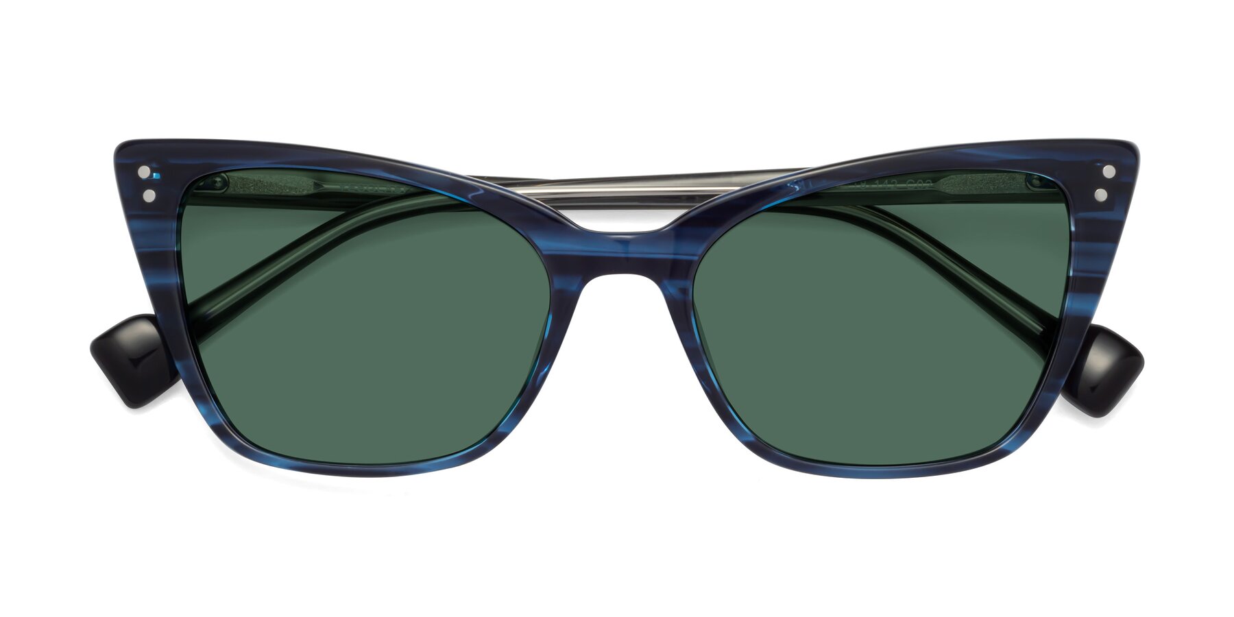 Stripe Blue Wide Retro-Vintage Butterfly Polarized Sunglasses with Green  Sunwear Lenses - 1491