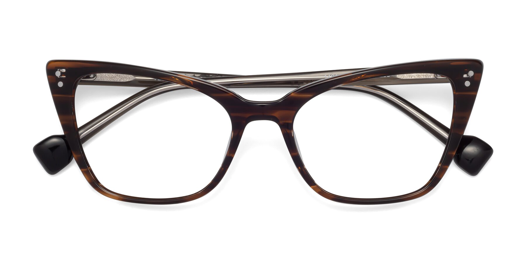 Folded Front of 1491 in Stripe Brown with Clear Eyeglass Lenses