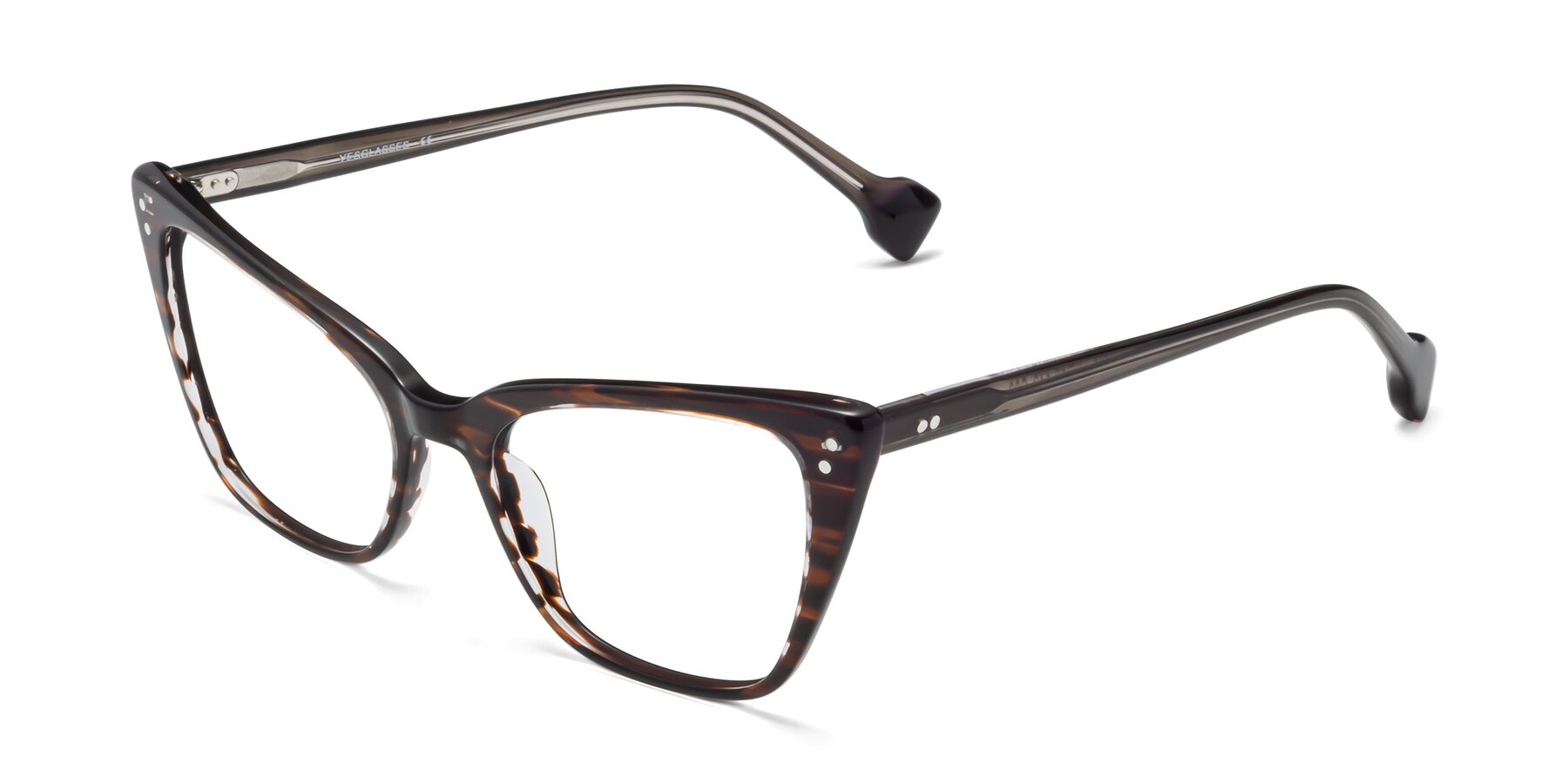 Angle of 1491 in Stripe Brown with Clear Reading Eyeglass Lenses