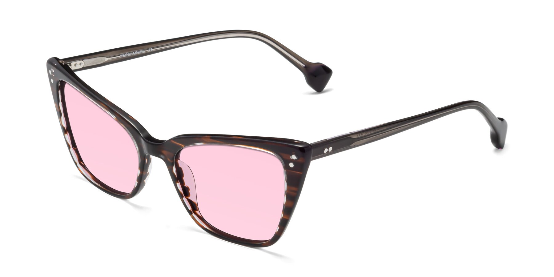 Angle of 1491 in Stripe Brown with Light Pink Tinted Lenses