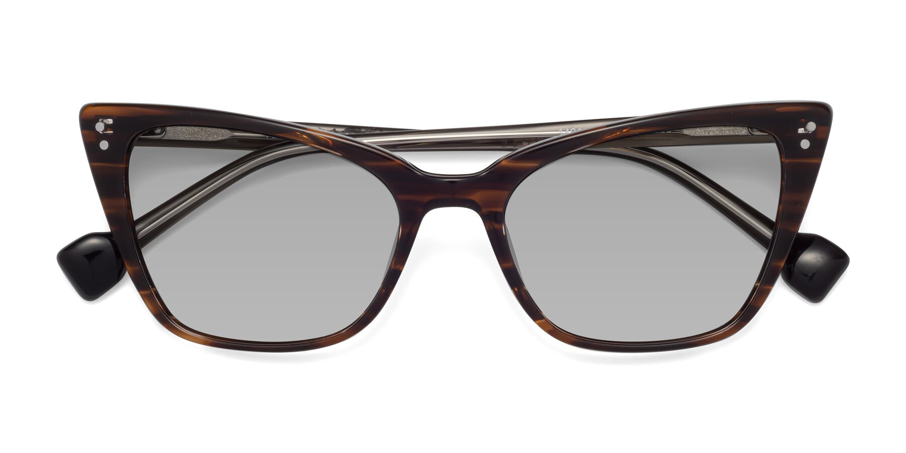 Folded Front of 1491 in Stripe Brown with Light Gray Tinted Lenses