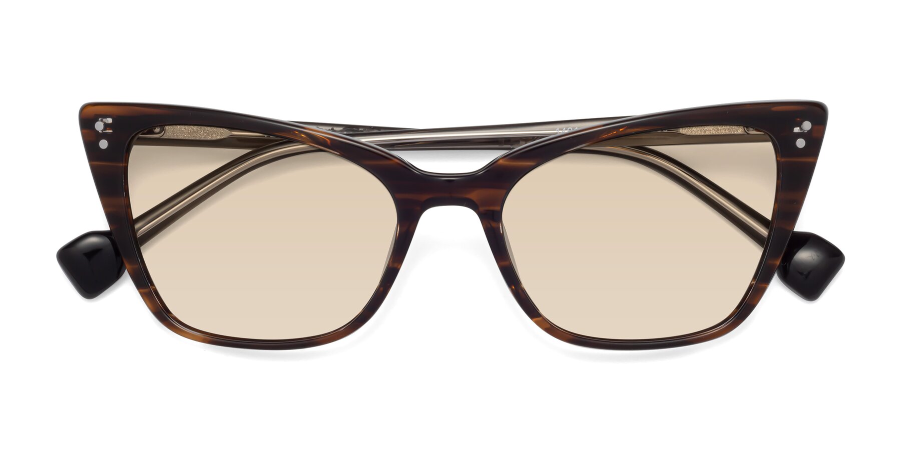 Folded Front of 1491 in Stripe Brown with Light Brown Tinted Lenses