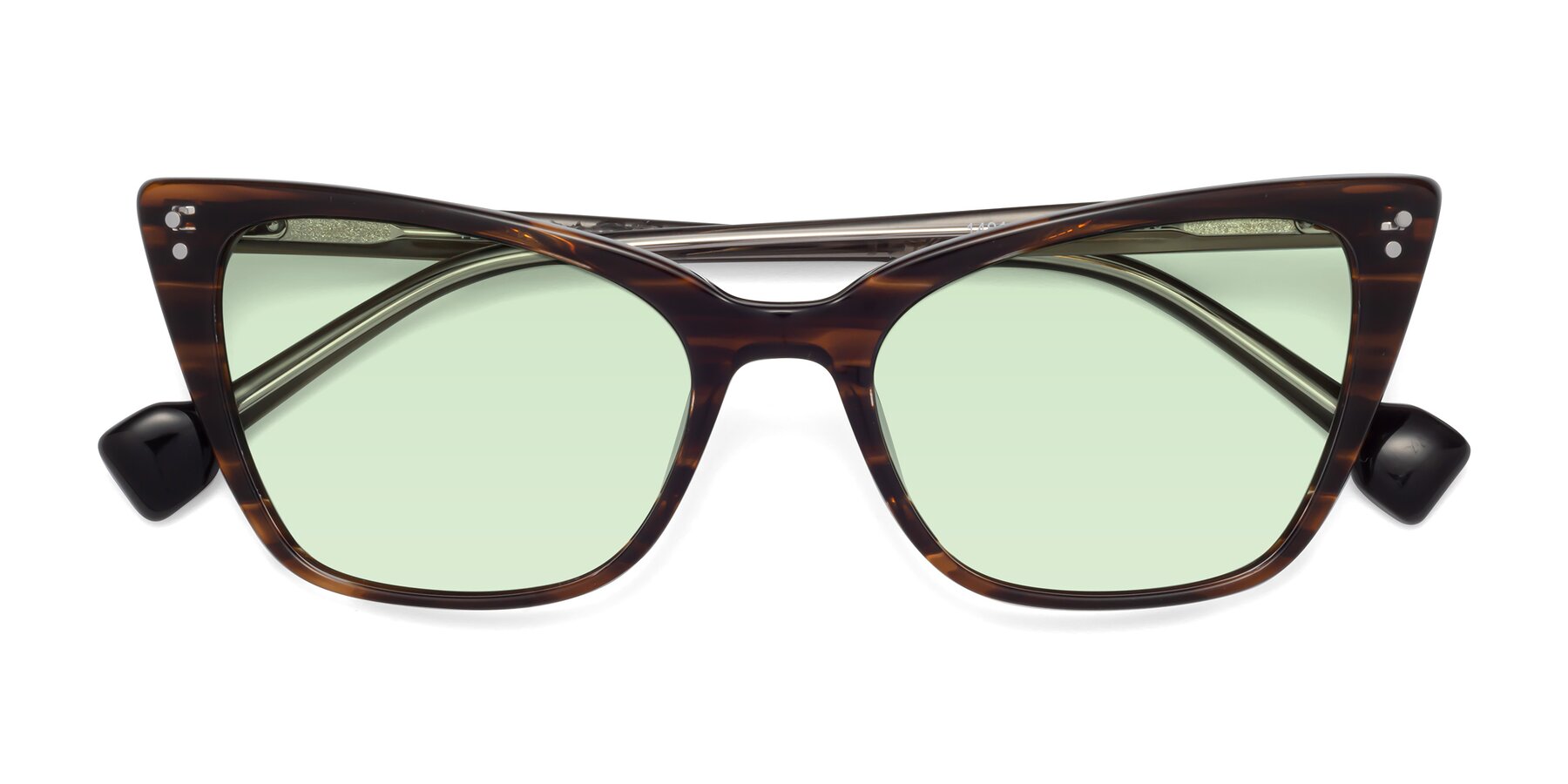 Folded Front of 1491 in Stripe Brown with Light Green Tinted Lenses