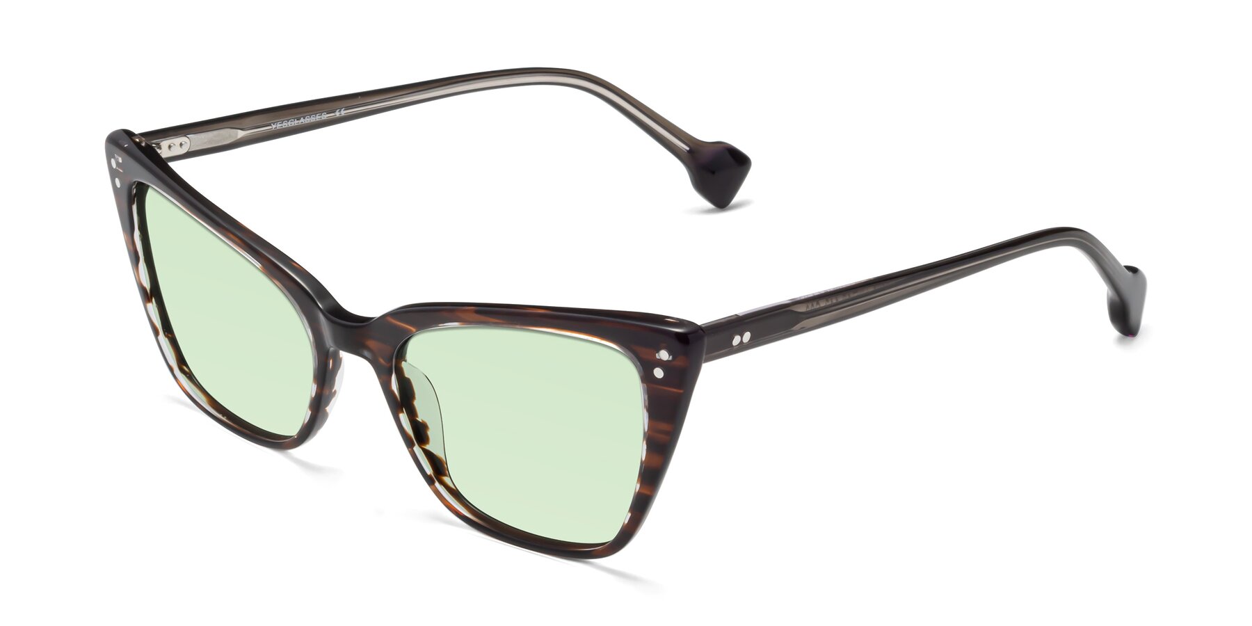 Angle of 1491 in Stripe Brown with Light Green Tinted Lenses