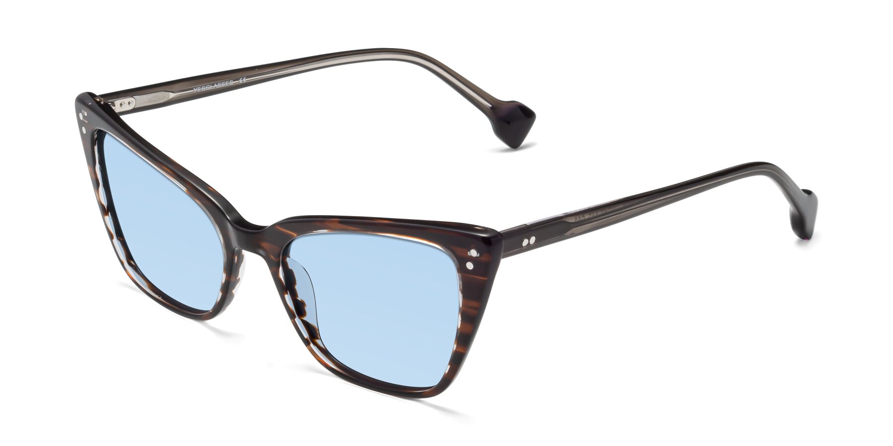 Angle of 1491 in Stripe Brown with Light Blue Tinted Lenses