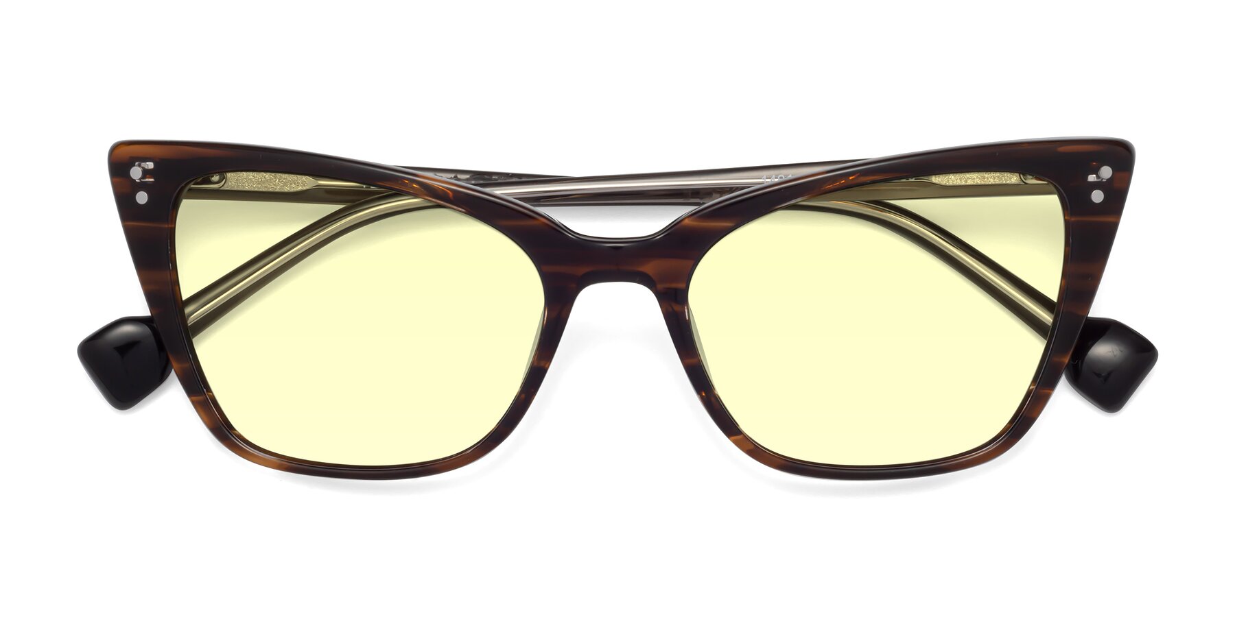 Folded Front of 1491 in Stripe Brown with Light Yellow Tinted Lenses