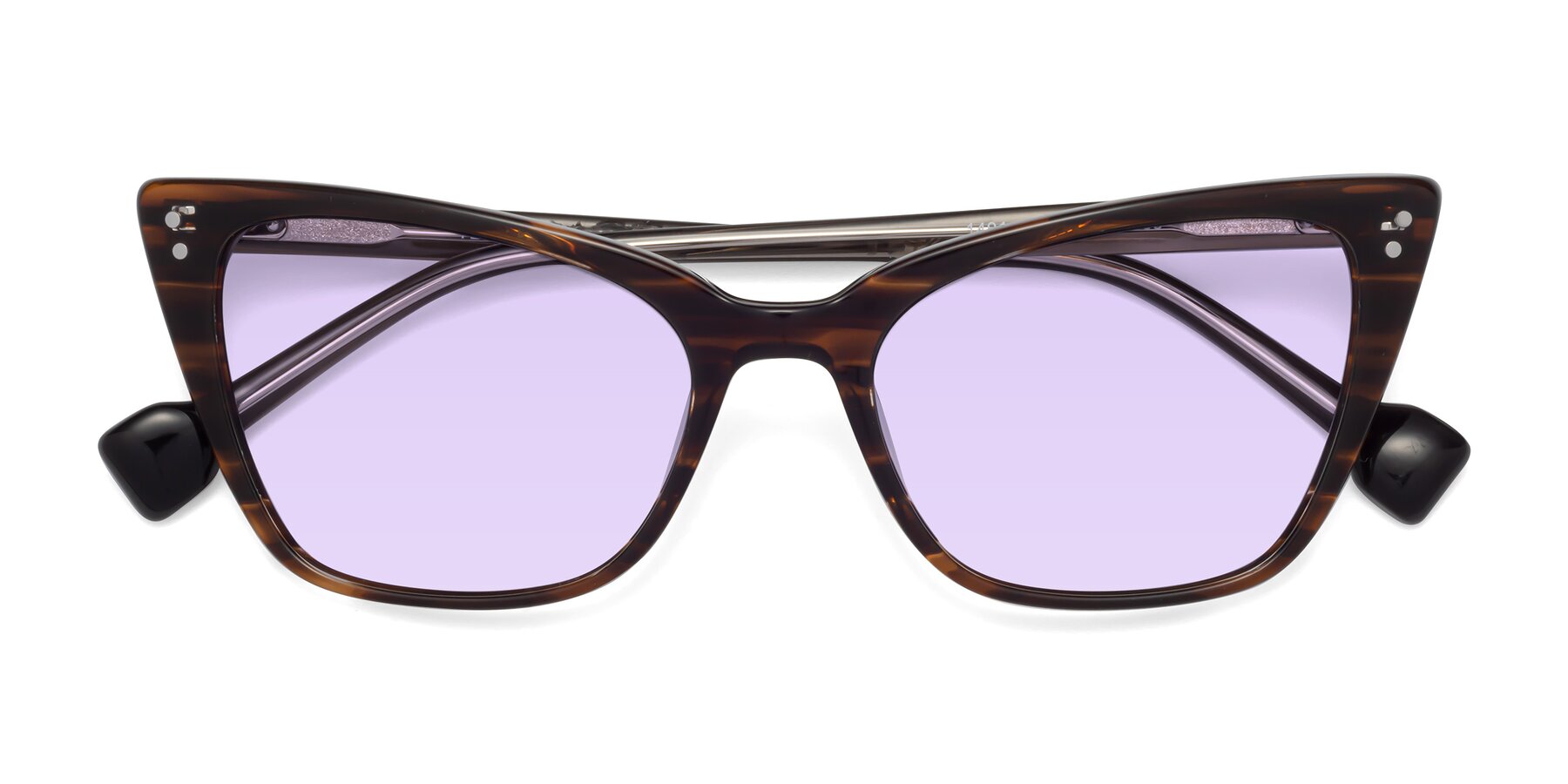 Folded Front of 1491 in Stripe Brown with Light Purple Tinted Lenses