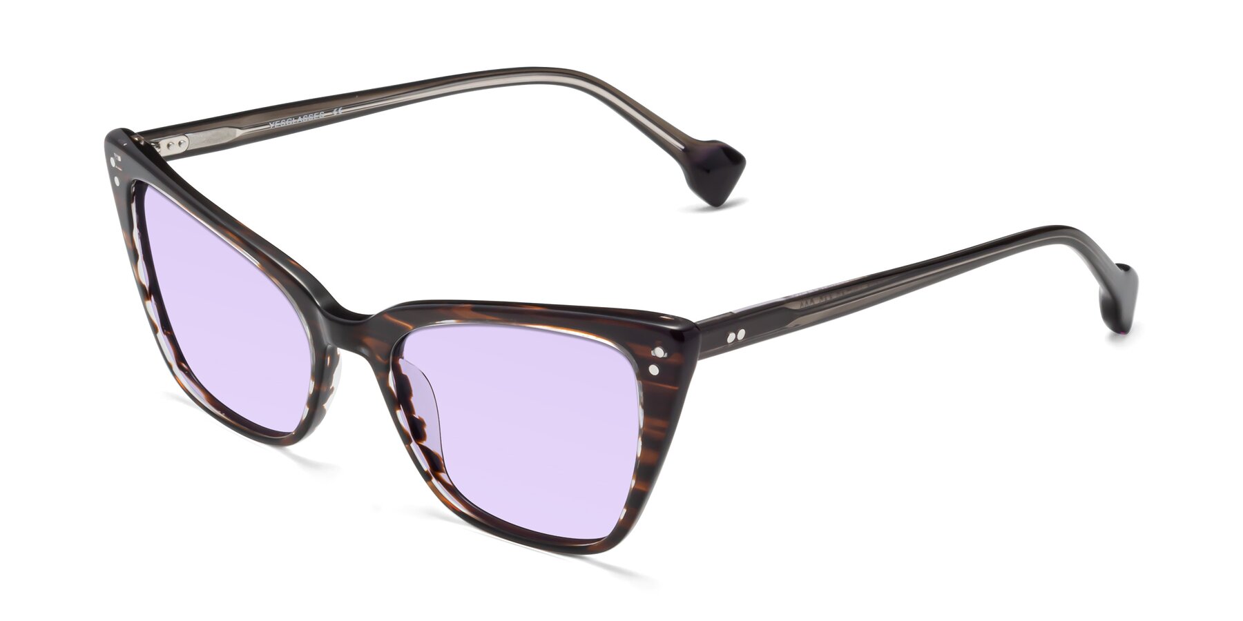 Angle of 1491 in Stripe Brown with Light Purple Tinted Lenses