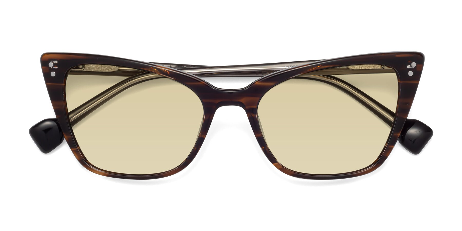 Folded Front of 1491 in Stripe Brown with Light Champagne Tinted Lenses