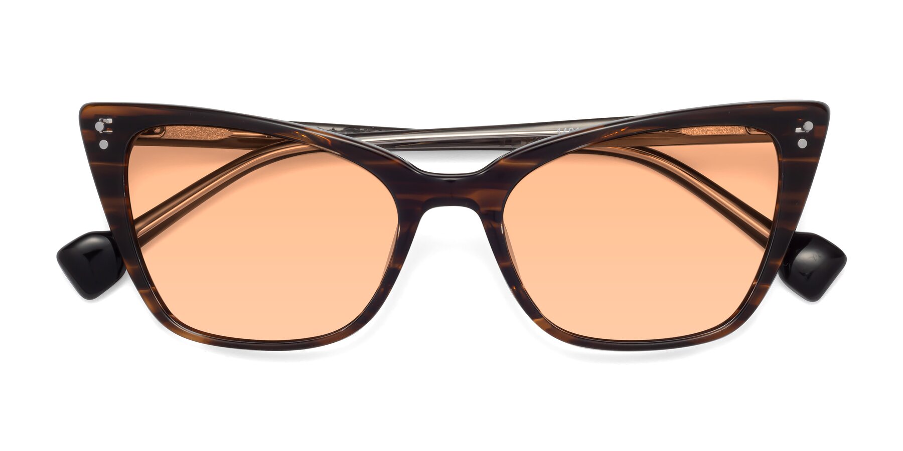 Folded Front of 1491 in Stripe Brown with Light Orange Tinted Lenses