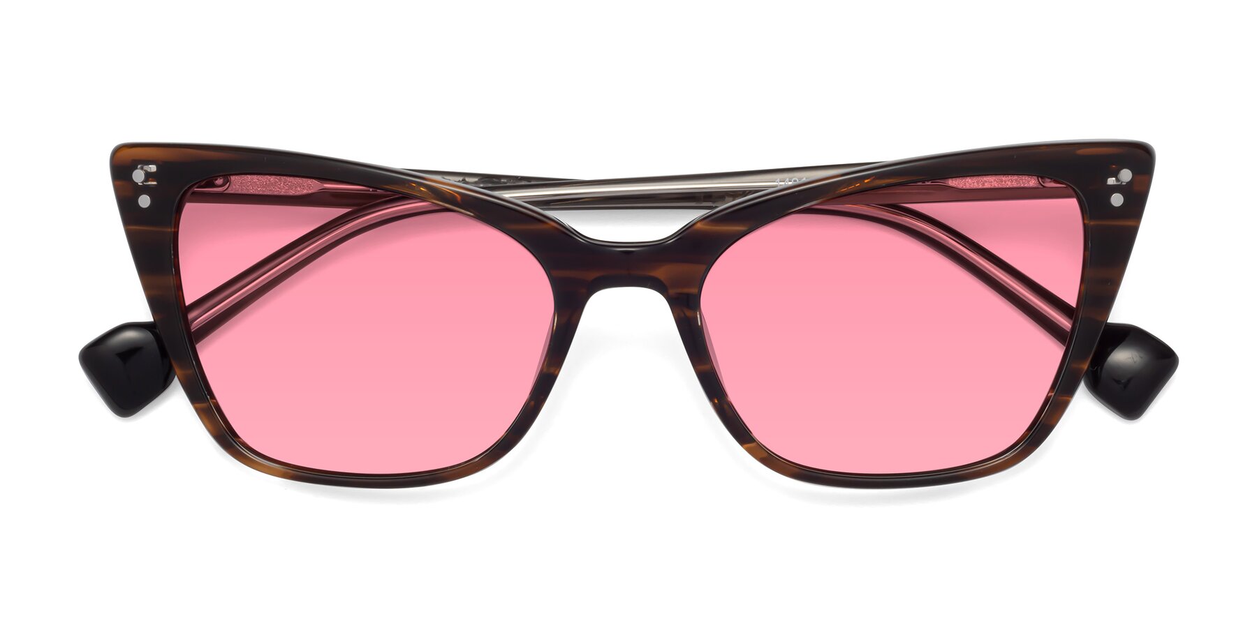 Folded Front of 1491 in Stripe Brown with Pink Tinted Lenses