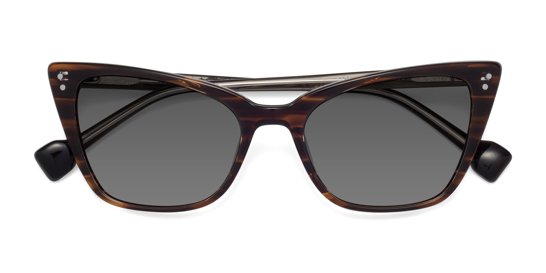 Folded Front of 1491 in Stripe Brown with Medium Gray Tinted Lenses