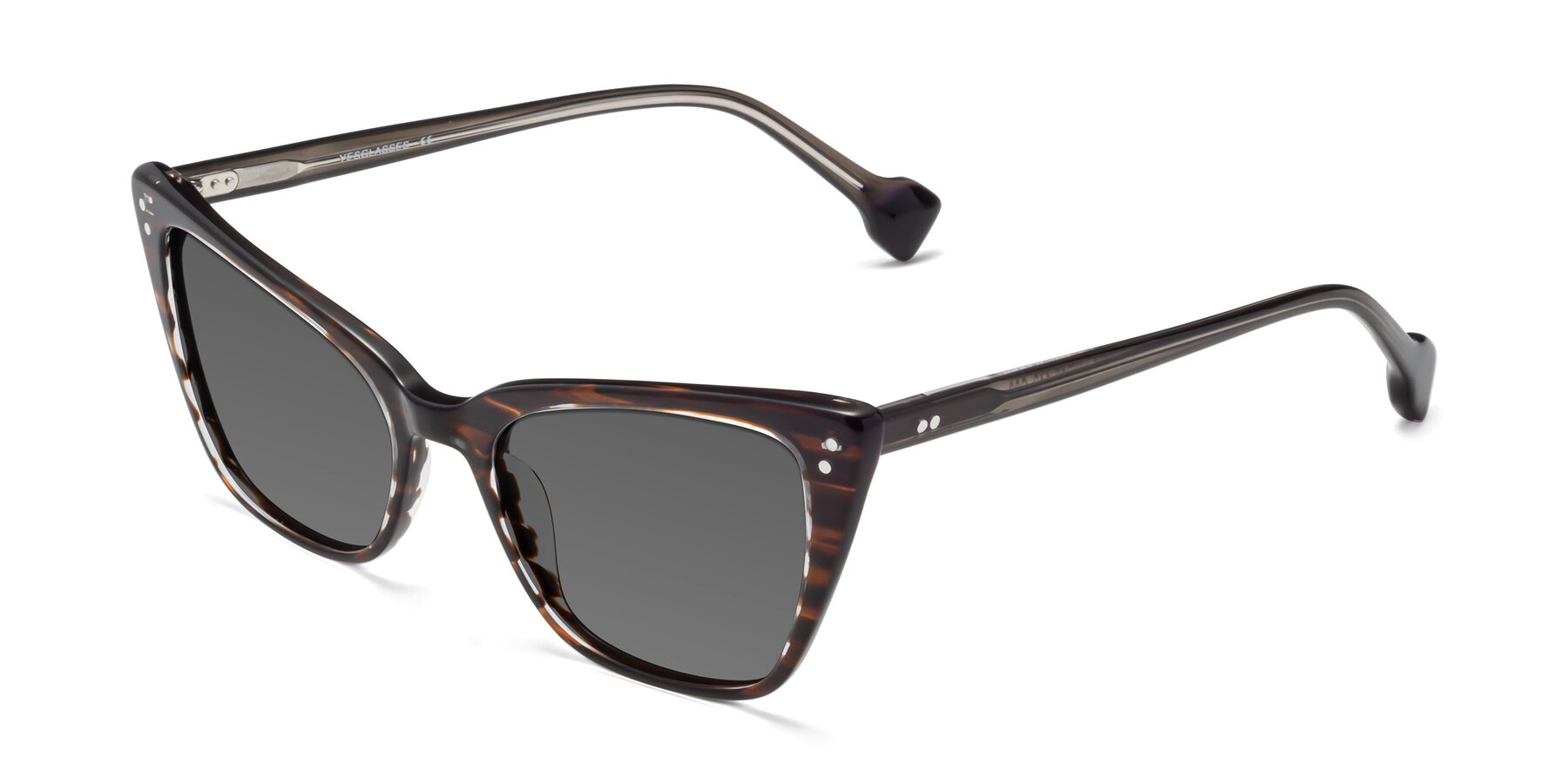Angle of 1491 in Stripe Brown with Medium Gray Tinted Lenses