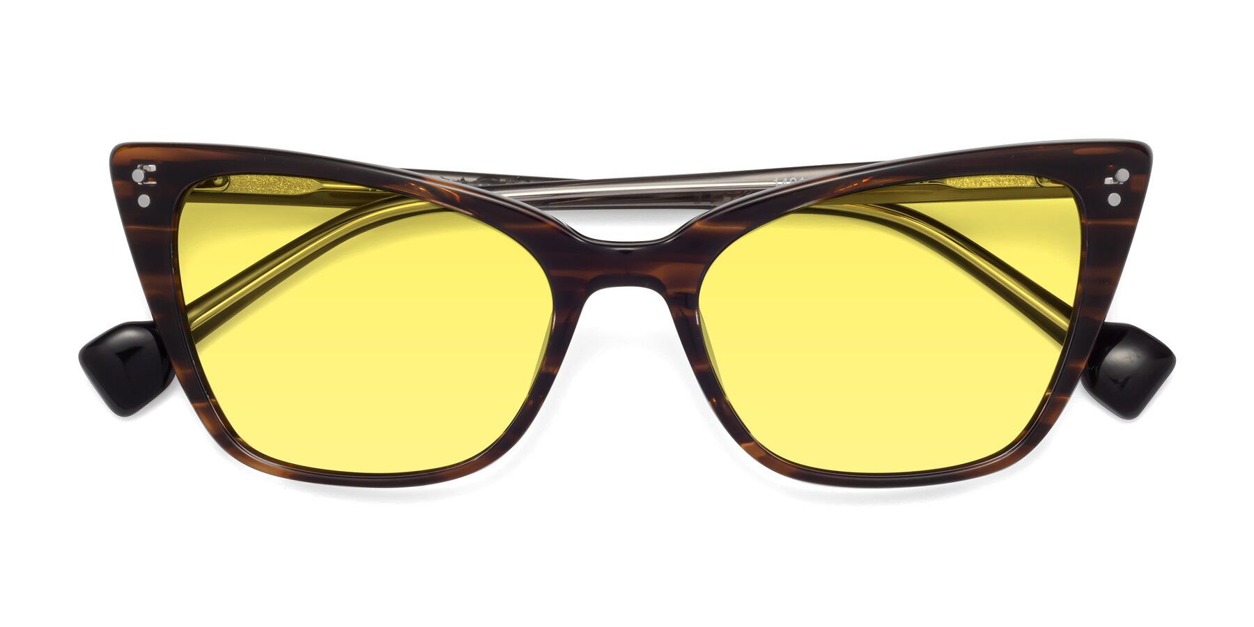 Folded Front of 1491 in Stripe Brown with Medium Yellow Tinted Lenses