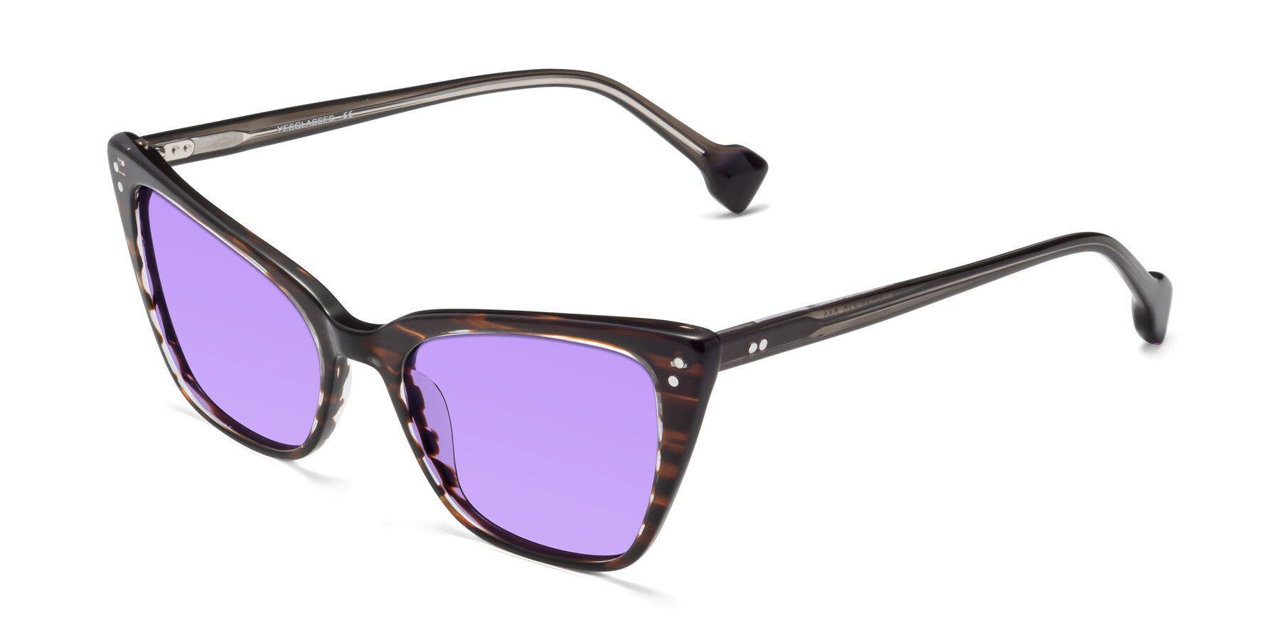 Angle of 1491 in Stripe Brown with Medium Purple Tinted Lenses