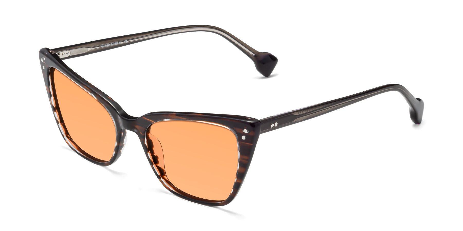 Angle of 1491 in Stripe Brown with Medium Orange Tinted Lenses
