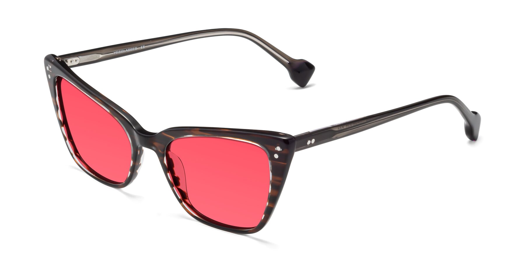Angle of 1491 in Stripe Brown with Red Tinted Lenses