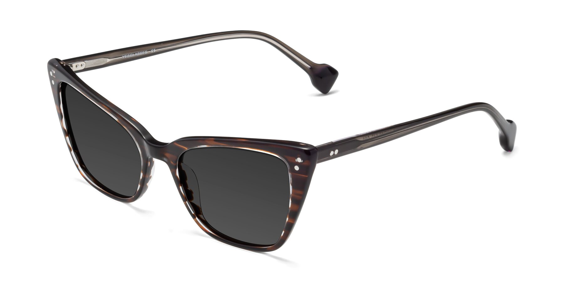 Angle of 1491 in Stripe Brown with Gray Tinted Lenses