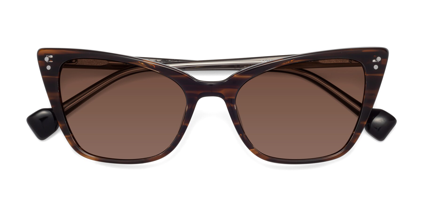 Folded Front of 1491 in Stripe Brown with Brown Tinted Lenses