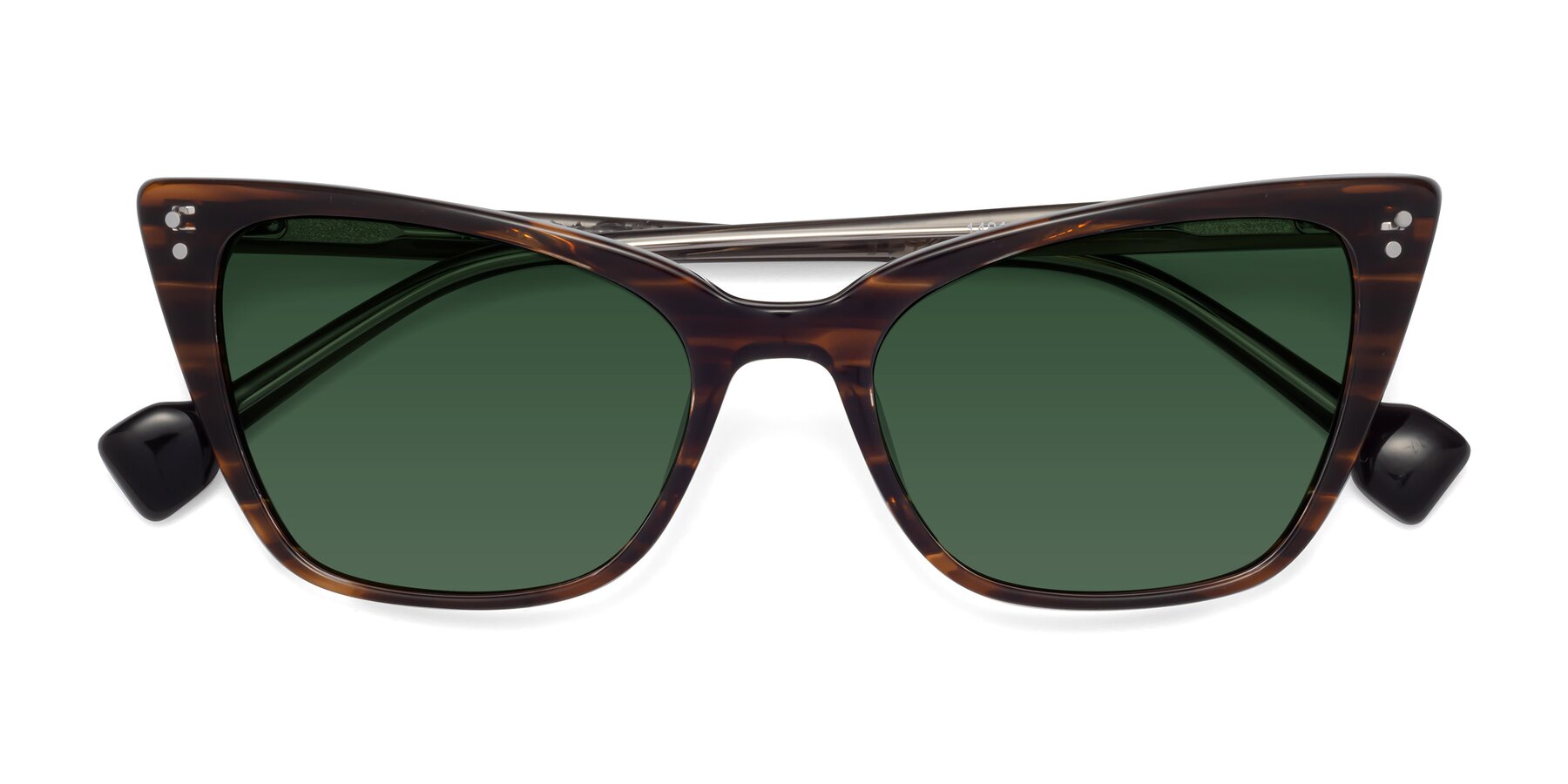 Folded Front of 1491 in Stripe Brown with Green Tinted Lenses