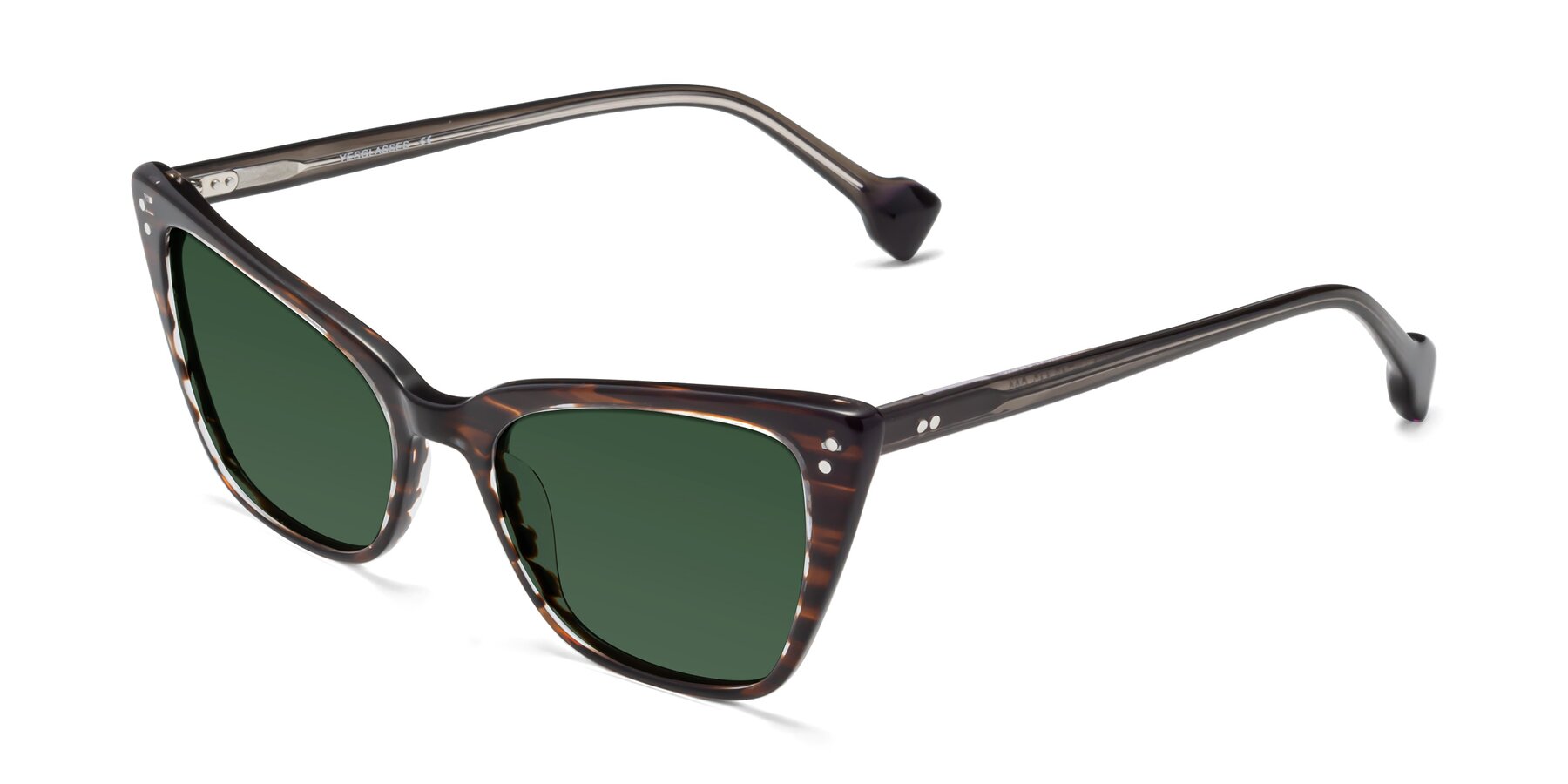 Angle of 1491 in Stripe Brown with Green Tinted Lenses