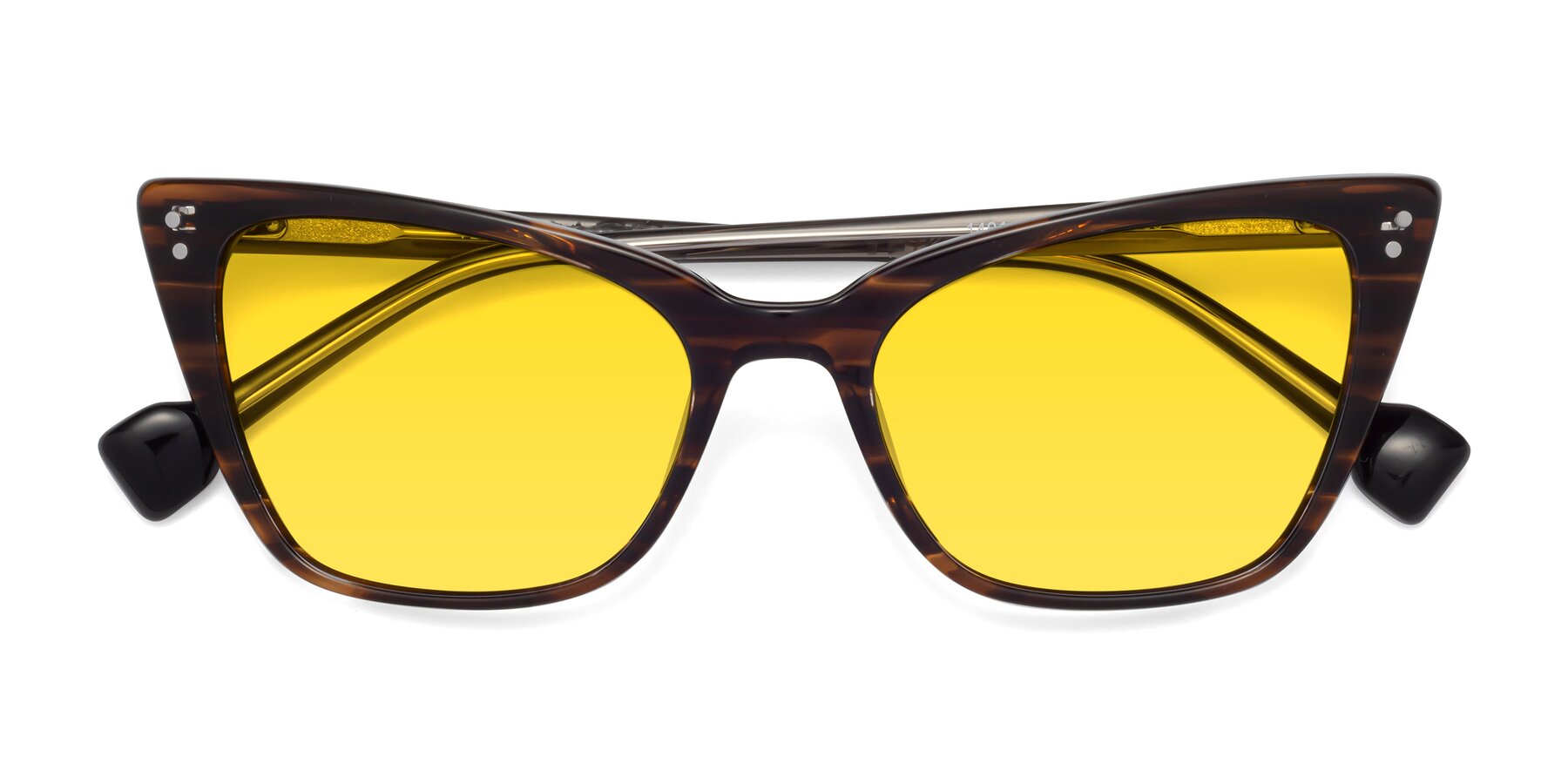 Folded Front of 1491 in Stripe Brown with Yellow Tinted Lenses