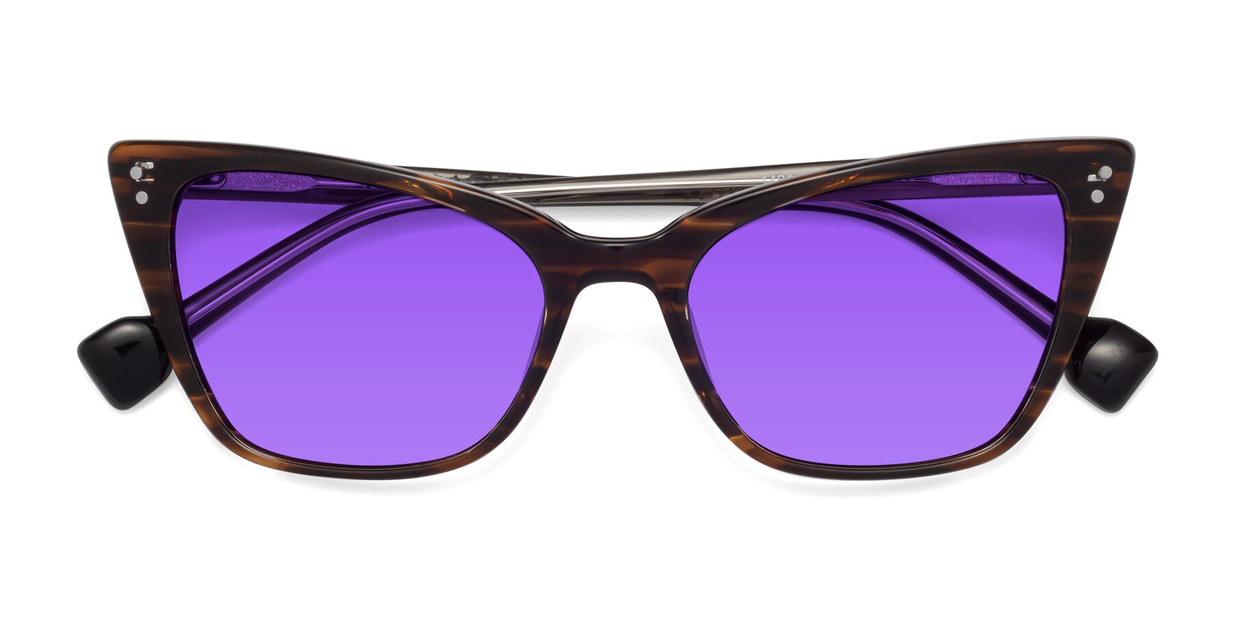 Folded Front of 1491 in Stripe Brown with Purple Tinted Lenses