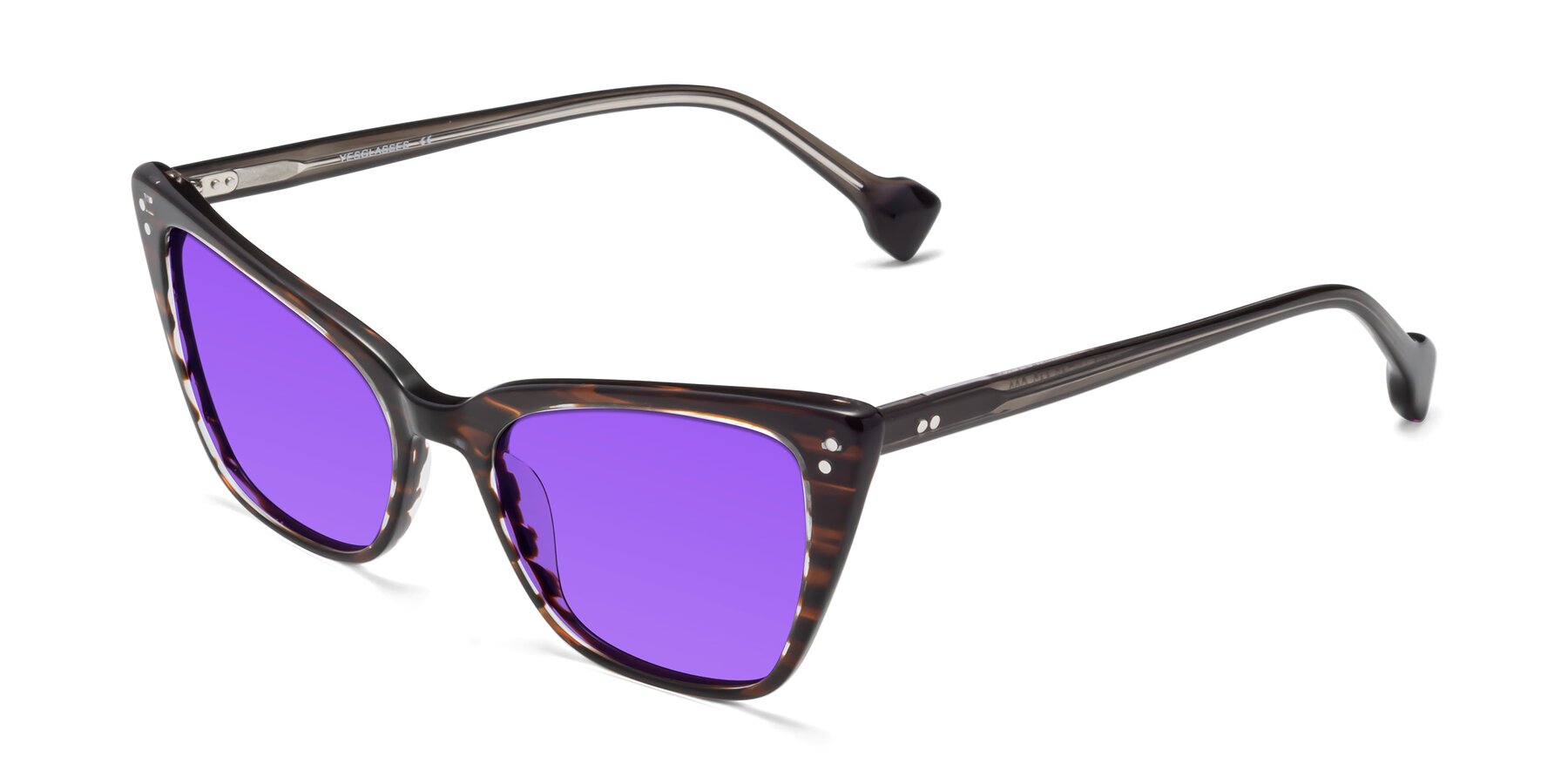 Angle of 1491 in Stripe Brown with Purple Tinted Lenses